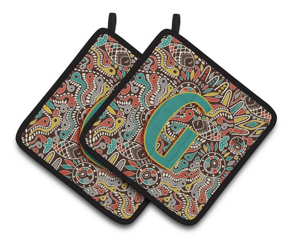 Picture of Carolines Treasures CJ2013-GPTHD Letter G Retro Tribal Alphabet Initial Pair of Pot Holders, 7.5 x 3 x 7.5 in.