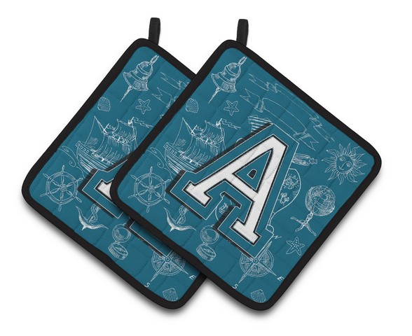 Letter A Sea Doodles Initial Alphabet Pair of Pot Holders