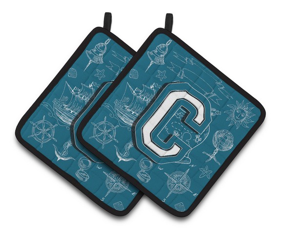 Letter C Sea Doodles Initial Alphabet Pair of Pot Holders