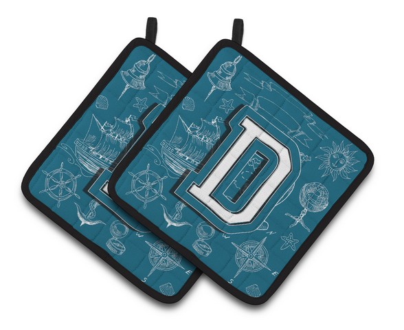 CJ2014-DPTHD Letter D Sea Doodles Initial Alphabet Pair of Pot Holders, 7.5 x 3 x 7.5 in.