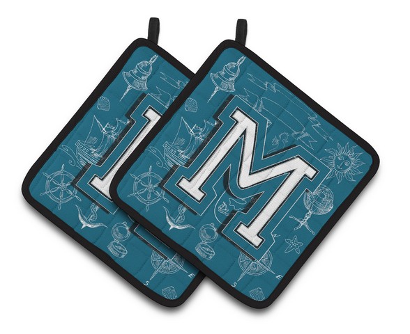 Picture of Carolines Treasures CJ2014-MPTHD Letter M Sea Doodles Initial Alphabet Pair of Pot Holders, 7.5 x 3 x 7.5 in.