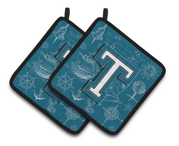 Letter T Sea Doodles Initial Alphabet Pair of Pot Holders