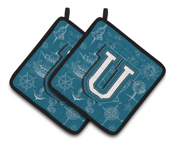 Letter U Sea Doodles Initial Alphabet Pair of Pot Holders