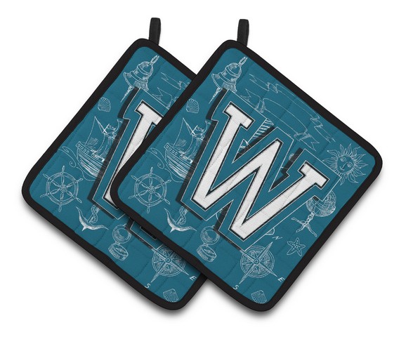 Picture of Carolines Treasures CJ2014-WPTHD Letter W Sea Doodles Initial Alphabet Pair of Pot Holders, 7.5 x 3 x 7.5 in.