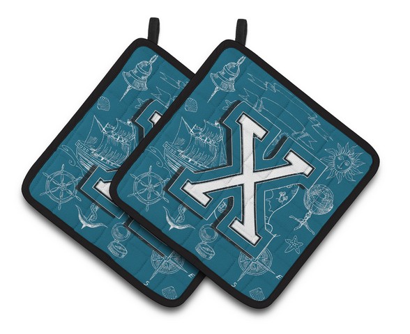 Letter X Sea Doodles Initial Alphabet Pair of Pot Holders