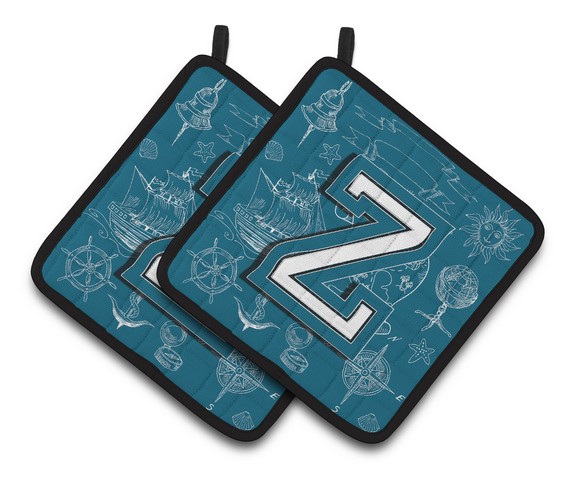Letter Z Sea Doodles Initial Alphabet Pair of Pot Holders
