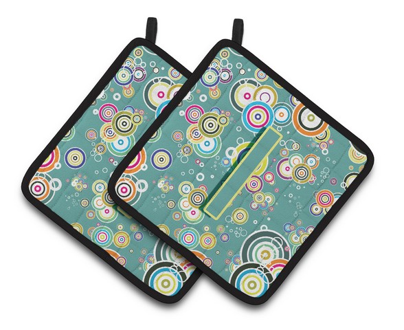 Letter I Circle Circle Teal Initial Alphabet Pair of Pot Holders