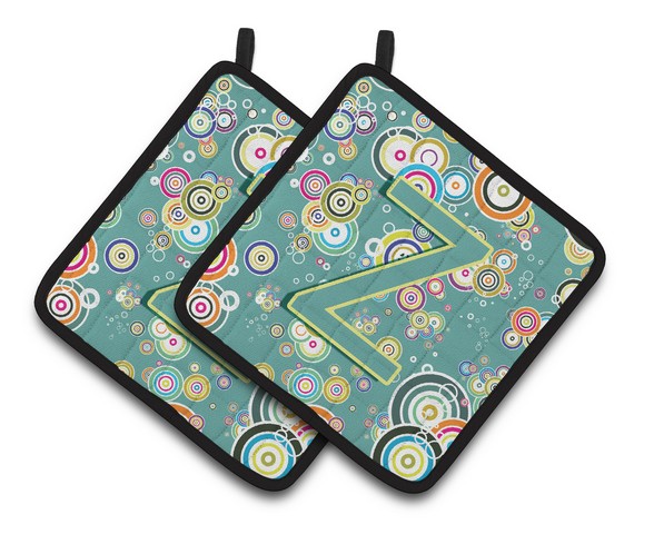 Letter Z Circle Circle Teal Initial Alphabet Pair of Pot Holders