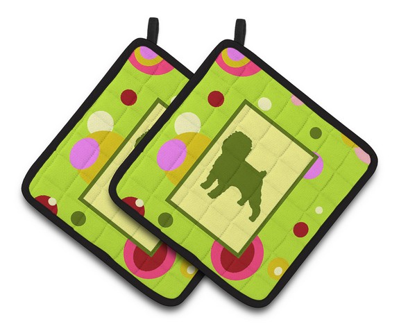 Lime Green Dots Affenpinscher Pair of Pot Holders