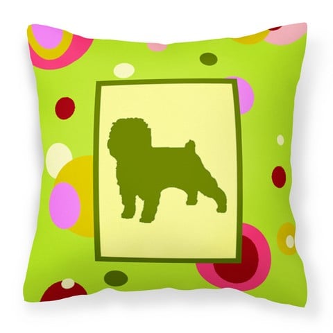 Lime Green Dots Affenpinscher Fabric Decorative Pillow