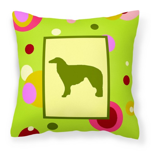 Lime Green Dots Borzoi Fabric Decorative Pillow
