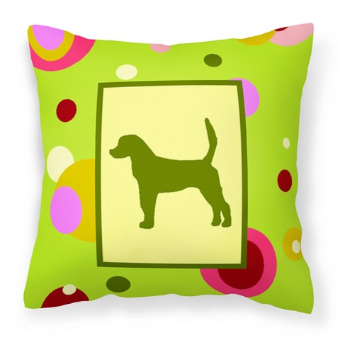 Lime Green Dots English Foxhound Fabric Decorative Pillow
