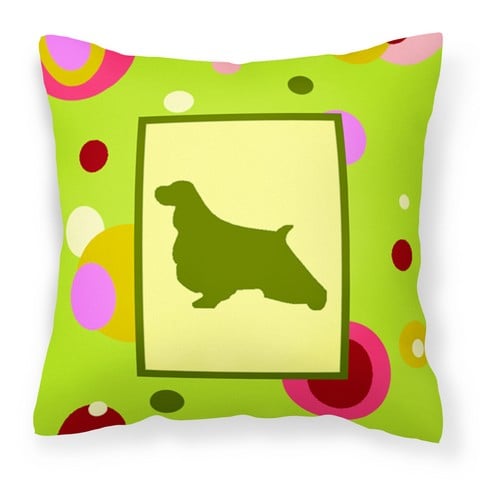 CK1029PW1414 Lime Green Dots English Springer Spaniel Fabric Decorative Pillow, 14 x 3 x 14 in.