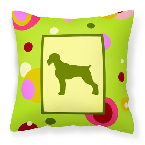 CK1036PW1414 Lime Green Dots German Wirehaired Pointer Fabric Decorative Pillow, 14 x 3 x 14 in.