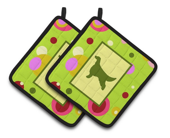 Lime Green Dots Irish Setter Pair of Pot Holders