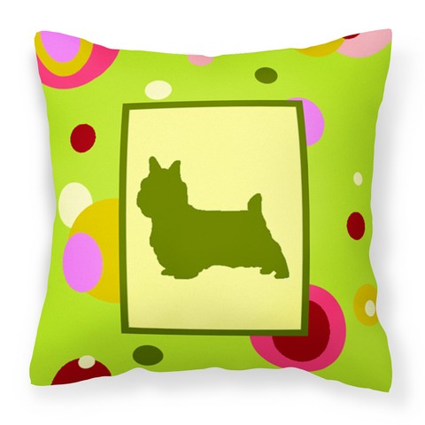 Picture of Carolines Treasures CK1056PW1414 Lime Green Dots Norwich Terrier Fabric Decorative Pillow, 14 x 3 x 14 in.