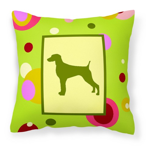 Lime Green Dots Weimaraner Fabric Decorative Pillow
