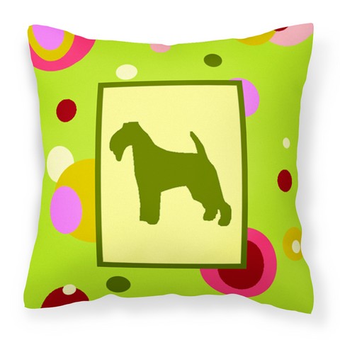 Lime Green Dots Welsh Terrier Fabric Decorative Pillow - 14 x 3 x 14 in.
