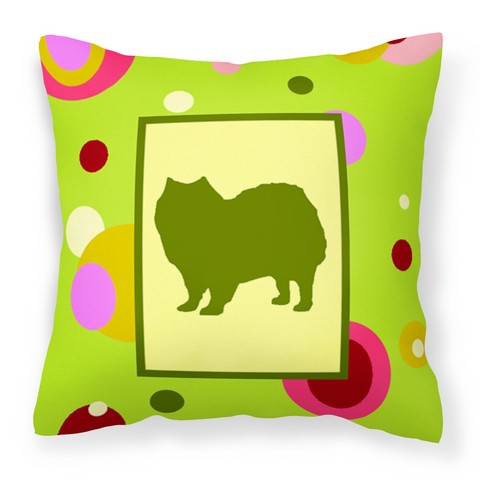 Lime Green Dots American Eskimo Fabric Decorative Pillow