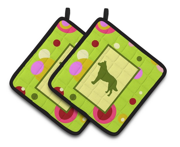 Lime Green Dots Malinois Pair of Pot Holders
