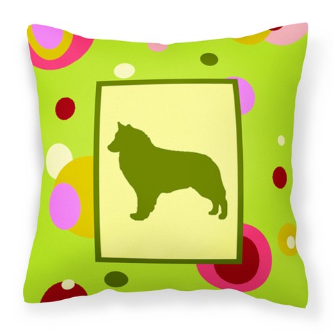 Lime Green Dots Belgian Sheepdog Fabric Decorative Pillow