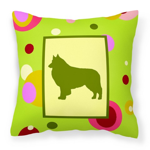 Lime Green Dots Belgian Tervuren Fabric Decorative Pillow - 14 x 3 x 14 in.