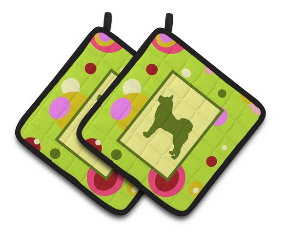 Lime Green Dots Karelian Bear Dog Pair of Pot Holders