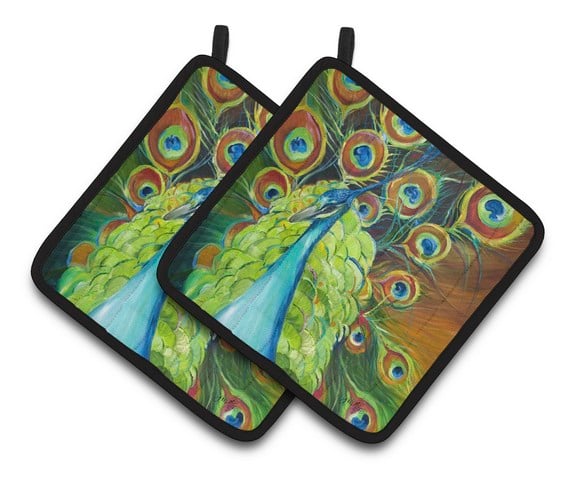 Peacock Pair of Pot Holders, 7.5 x 3 x 7.5 in.