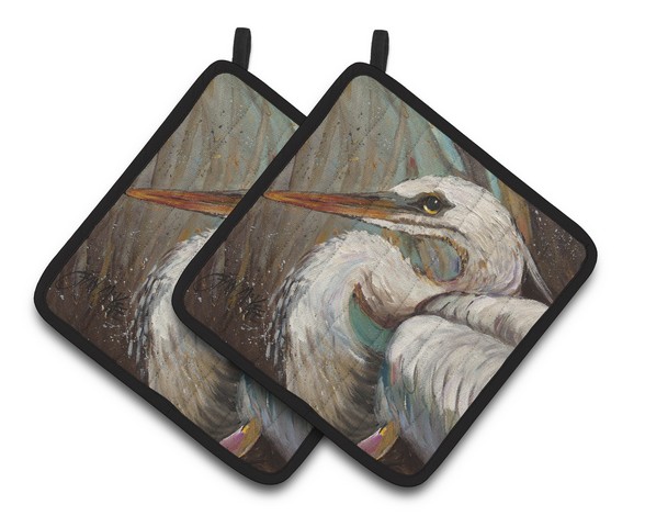 White Egret Pair of Pot Holders