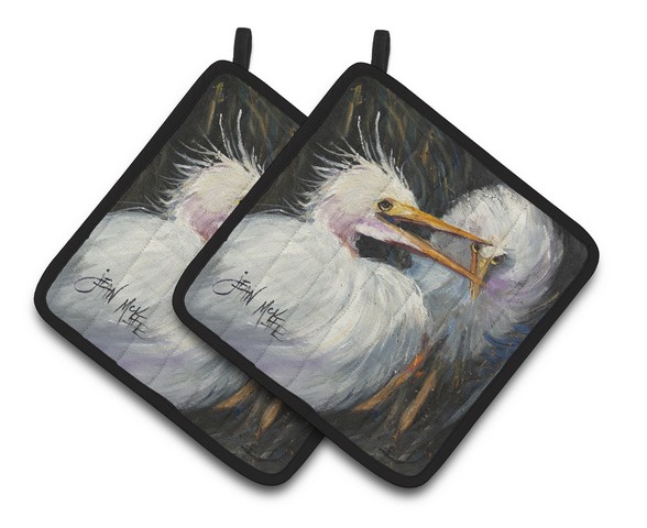 White Egret Pair of Pot Holders