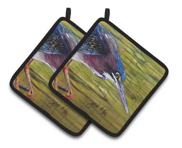 Green Heron Pair of Pot Holders