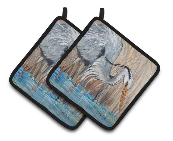 Blue Heron Pair of Pot Holders, 7.5 x 3 x 7.5 in.