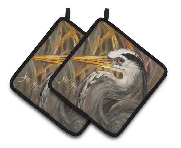 Blue Heron Pair of Pot Holders - 7.5 x 3 x 7.5 in.
