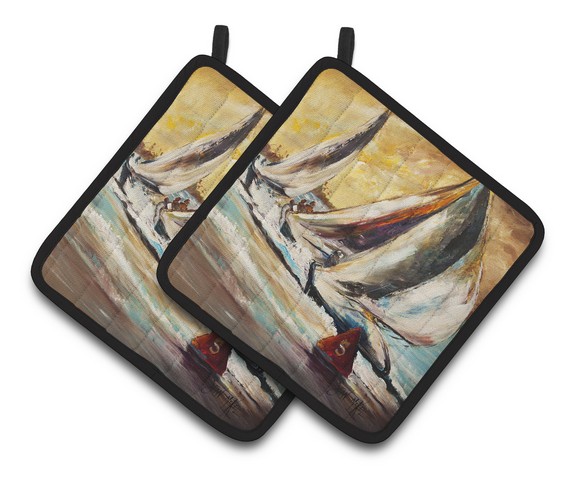 Boat Race Sailboats Pair of Pot Holders