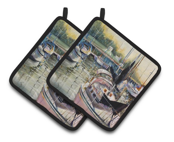 JMK1246PTHD Black Sails Sailboats Pair of Pot Holders, 7.5 x 3 x 7.5 in.