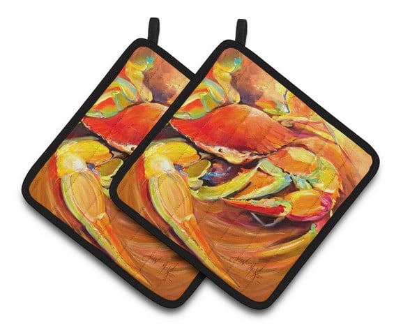 Crab Spice Pair of Pot Holders 7.5 x 3 x 7.5 in.