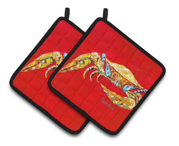 Crab Blue on Red, Sr Pair of Pot Holders, 7.5 x 3 x 7.5 in.
