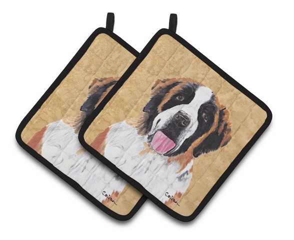 Picture of Carolines Treasures SC9129PTHD Saint Bernard Wipe Your Paws Pair of Pot Holders, 7.5 x 3 x 7.5 in.