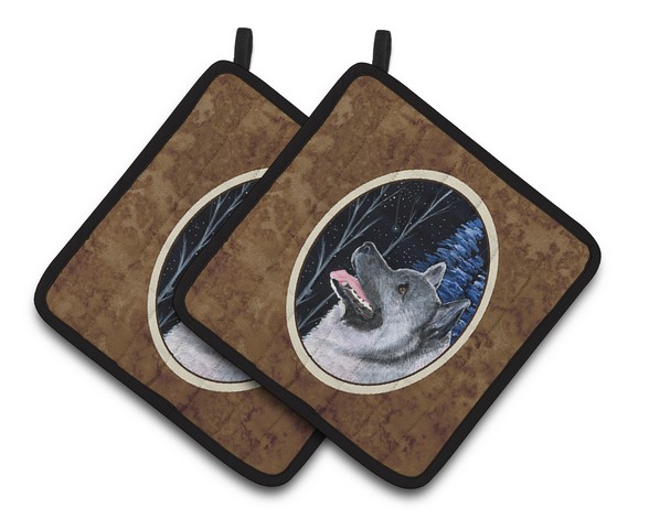 Picture of Carolines Treasures SS8398PTHD Starry Night Norwegian Elkhound Pair of Pot Holders, 7.5 x 3 x 7.5 in.