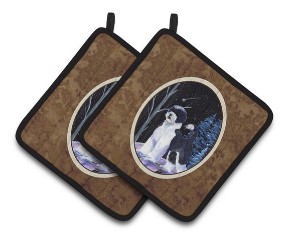 Picture of Carolines Treasures SS8399PTHD Starry Night Portuguese Water Dog Pair of Pot Holders, 7.5 x 3 x 7.5 in.