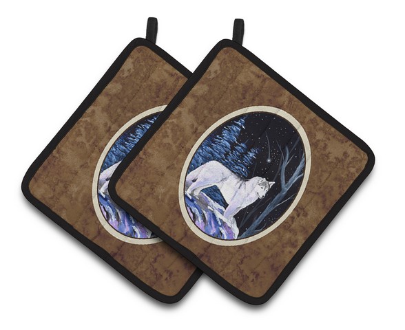 Picture of Carolines Treasures SS8400PTHD Starry Night Siberian Husky Pair of Pot Holders, 7.5 x 3 x 7.5 in.