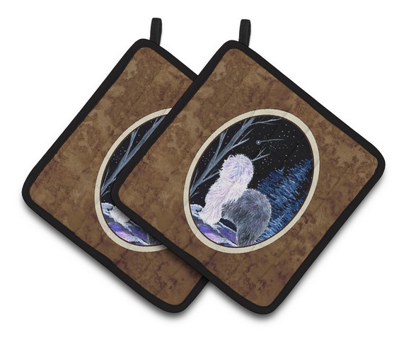 Picture of Carolines Treasures SS8401PTHD Starry Night Old English Sheepdog Pair of Pot Holders, 7.5 x 3 x 7.5 in.