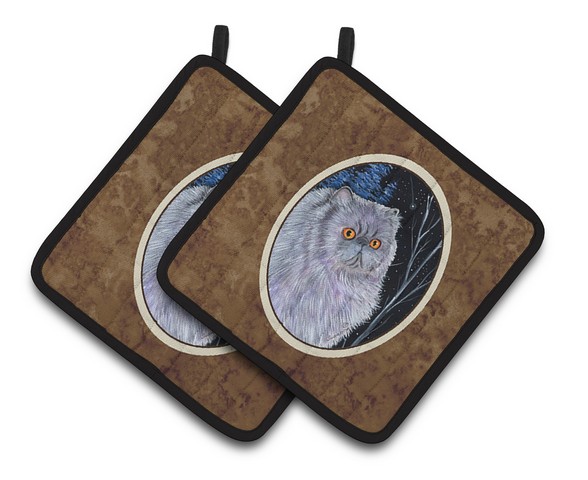 Picture of Carolines Treasures SS8402PTHD Starry Night Cat - Persian Style Pair of Pot Holders, 7.5 x 3 x 7.5 in.