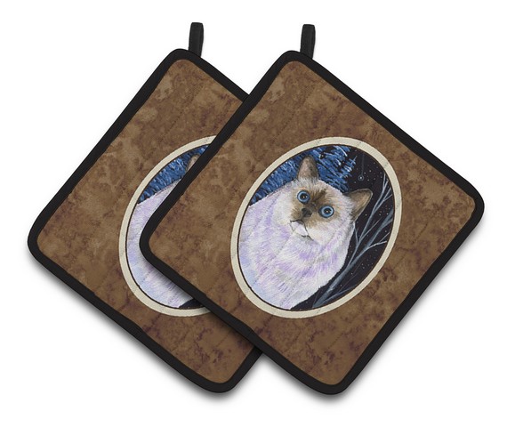 Picture of Carolines Treasures SS8403PTHD Starry Night Cat - Birman Pair of Pot Holders, 7.5 x 3 x 7.5 in.