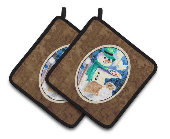 Picture of Carolines Treasures SS8996PTHD Snowman with Australian Shepherd Pair of Pot Holders, 7.5 x 3 x 7.5 in.