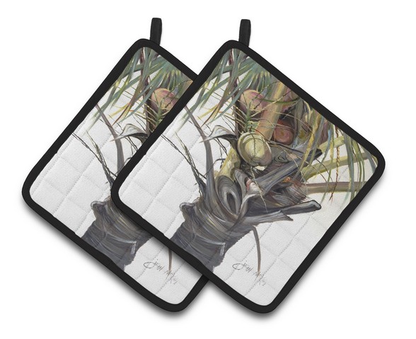 Coconut Tree Top Pair of Pot Holders - 7.5 x 3 x 7.5 in.