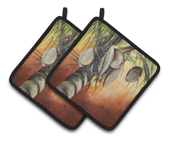 Orange Coconut Tree Pair of Pot Holders