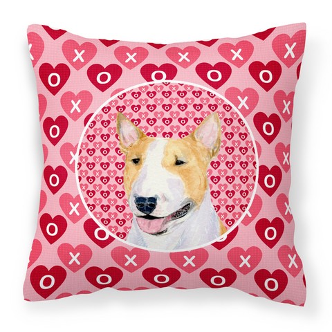 SS4496PW1414 Bull Terrier Hearts Love & Valentines Day Portrait Fabric Decorative Pillow, 14 x 3 x 14 in.