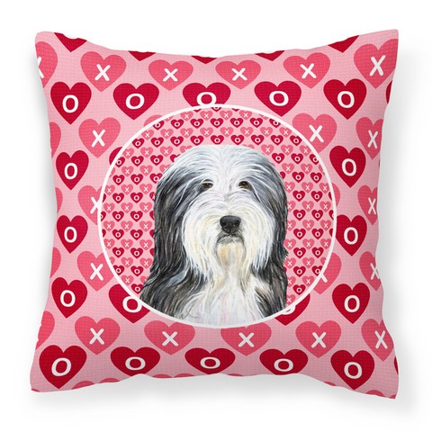 SS4497PW1414 Bearded Collie Hearts Love & Valentines Day Portrait Fabric Decorative Pillow, 14 x 3 x 14 in.