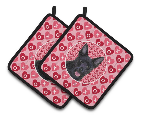 Picture of Carolines Treasures SS4498PTHD Australian Kelpie Hearts Love Valentines Day Pair of Pot Holders, 7.5 x 3 x 7.5 in.